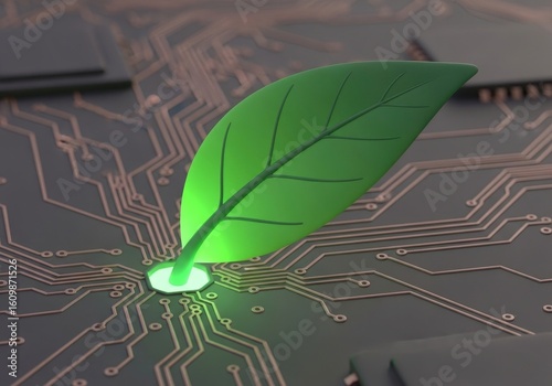 Leaf growing out of a circuit board