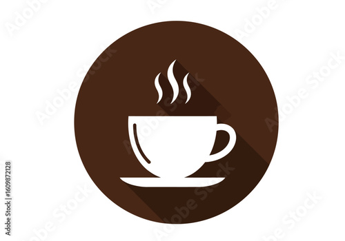 Steaming hot coffee cup icon with a saucer, perfect for cafe branding, breakfast menus, or morning beverage promotions