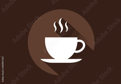 A warm steaming cup of coffee with a saucer casting a long shadow symbolizing a comforting morning beverage enjoyed in a cozy cafe or at home for relaxation and energy boost