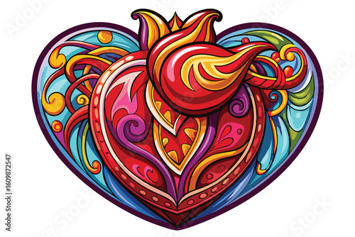 Colorful Anatomical Heart Illustration with Intricate Details and Vibrant Palette for Medical Art or Educational Purposes