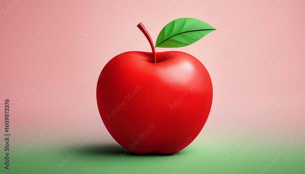 Obraz premium a minimal apple symbol has been designed in flat style featuring bright red color and natural green leaf