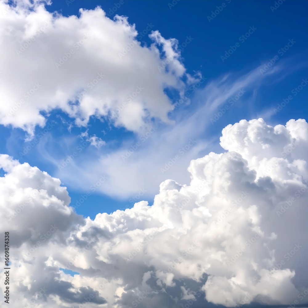 Fototapeta premium Cumulus clouds against a vibrant blue sky (1)