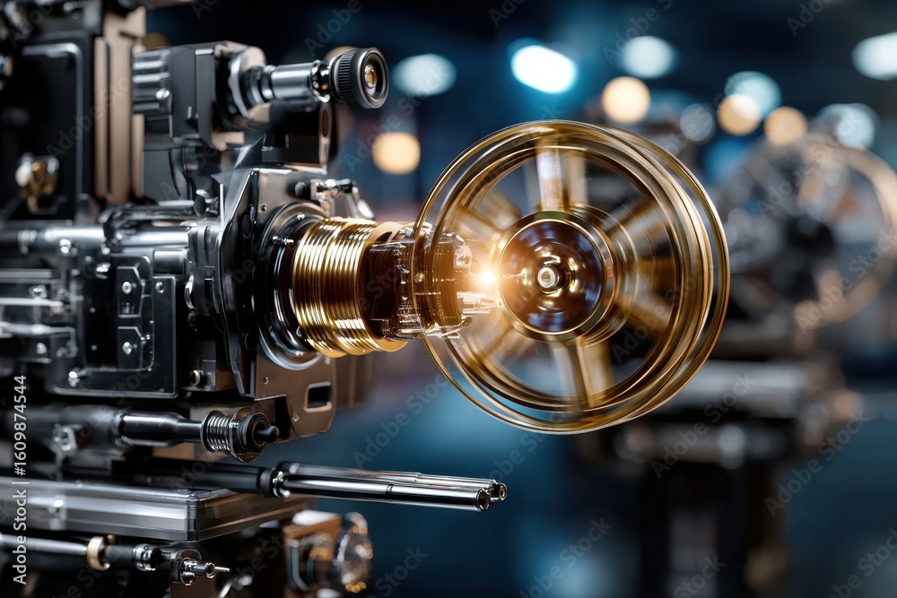 Fototapeta premium Vintage film camera captures cinematic magic in a studio setting