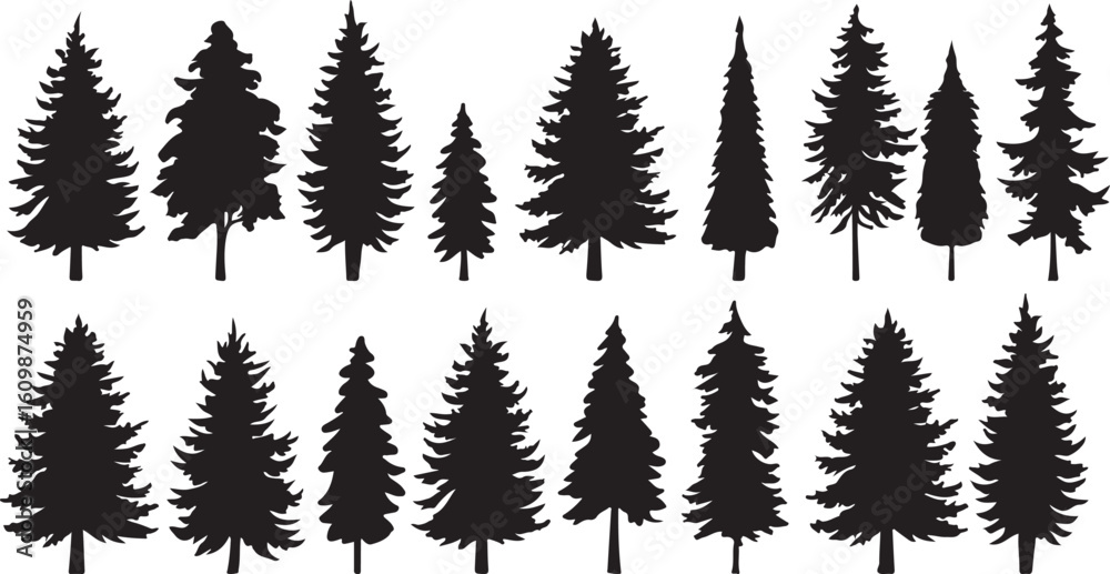 Fototapeta premium Pine Tree Silhouette Vector Set – Forest Variety Pack