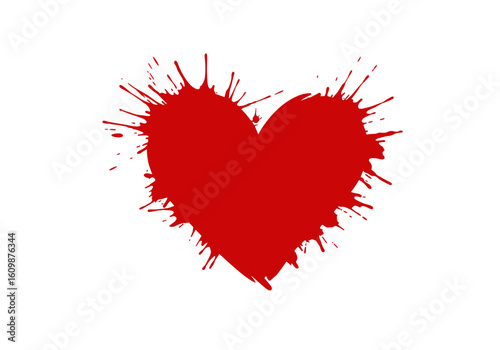 Red heart silhouette with dynamic ink splashes for creative love design