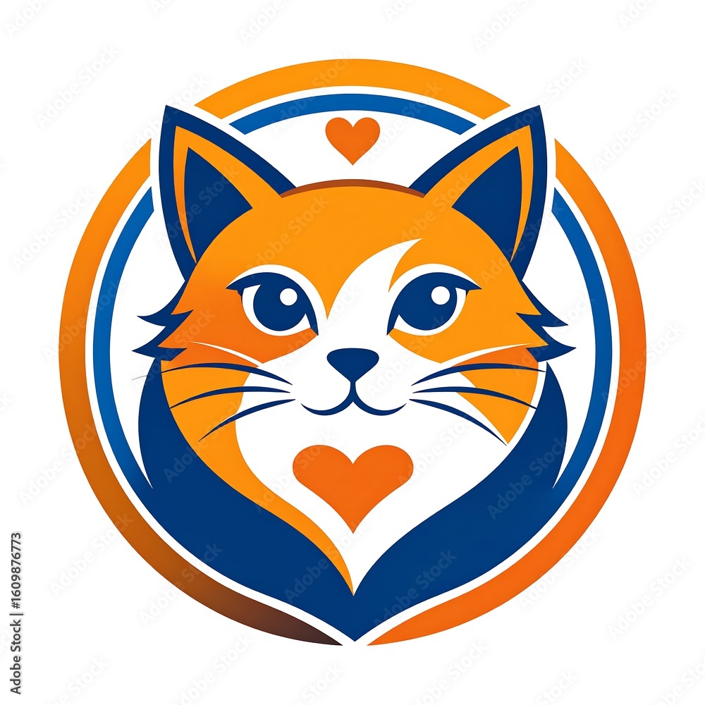 Obraz premium Cute cartoon cat face in a circular design
