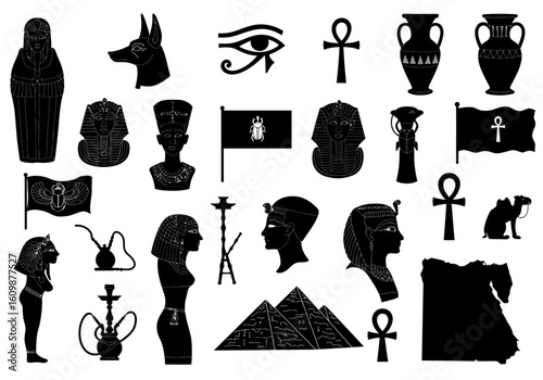 Ancient Egyptian Symbols and Icons Depicting Pharaohs Pyramids Hieroglyphics and Artifacts Representing the Rich Culture and History of Egypt