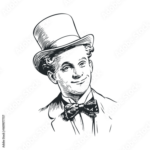 Charming magician with a top hat and bowtie in vintage style