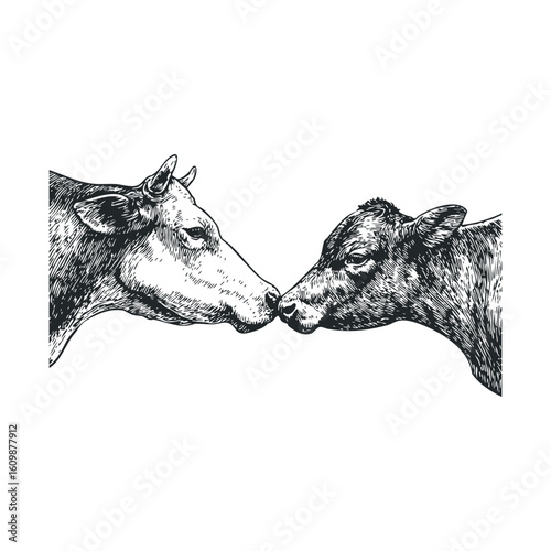 Cows touching noses in a tender farm moment for animal lovers