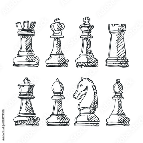Sketch of chess pieces for game strategy and design ideas