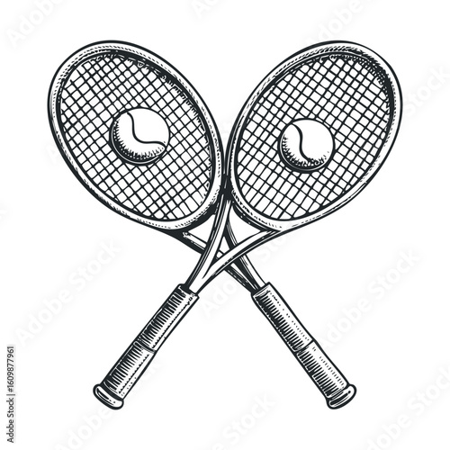Tennis rackets and balls crossing design for sports enthusiasts