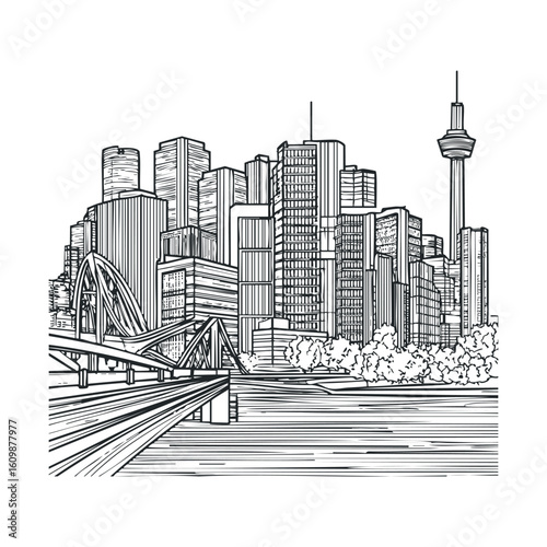 Urban skyline with bridge view during daytime in a cityscape