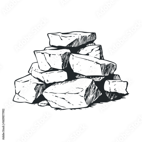 Pile of natural stones for construction and landscaping projects