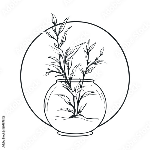 Botanical arrangement in a round fishbowl for home decor