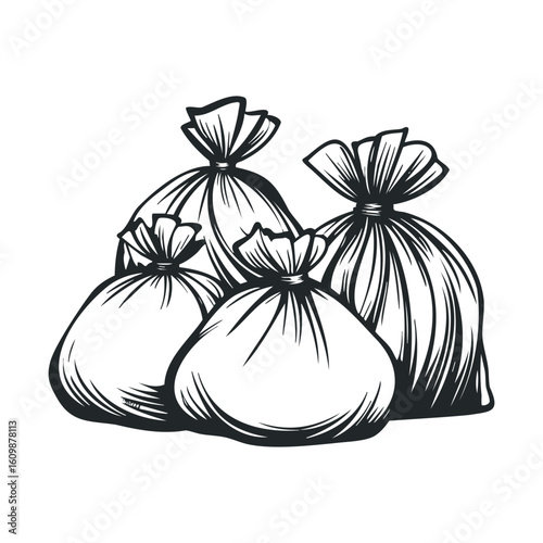 Waste management concept featuring tied garbage bags for disposal