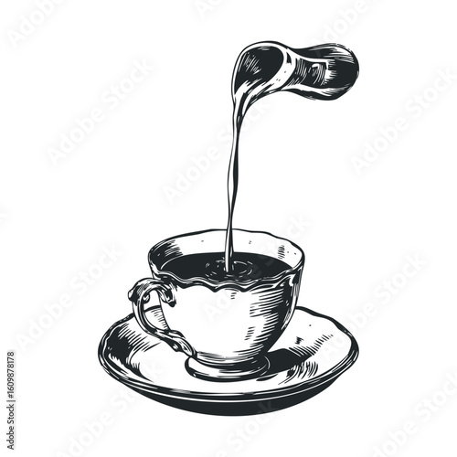 Pouring coffee into an elegant cup with intricate design