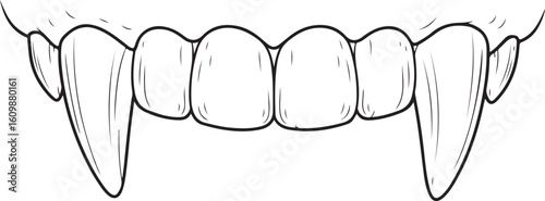 Black and White Illustration of Vampire Fangs and Teeth