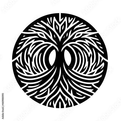 Intricate Black and White Tree of Life Symbol