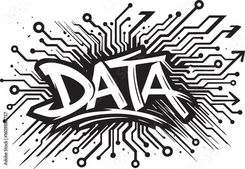 Data network graffiti style text illustration with digital urban theme