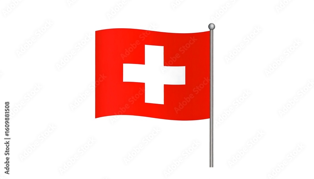 Fototapeta premium Swiss flag, waving on a pole