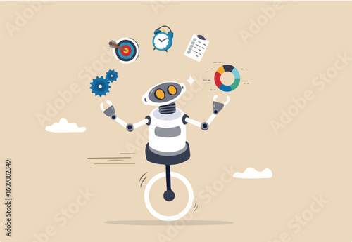 AI artificial intelligence to help productivity, innovation technology for work efficiency, automation or robotic assistance, smart assistance concept, AI robot expert help multitask or productivity.