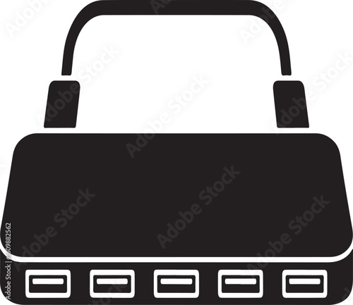 Black silhouette of a portable power bank with multiple usb ports and a handle