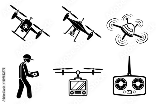 Drone Technology and Remote Control Icons.