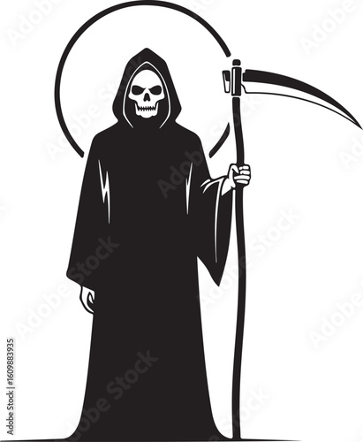 Grim Reaper with Scythe and Halo death skeleton