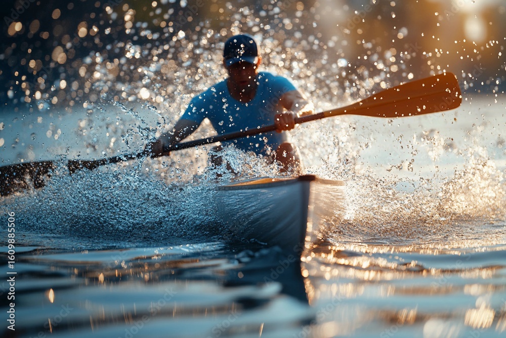 Naklejka premium Rower straining with every stroke during race
