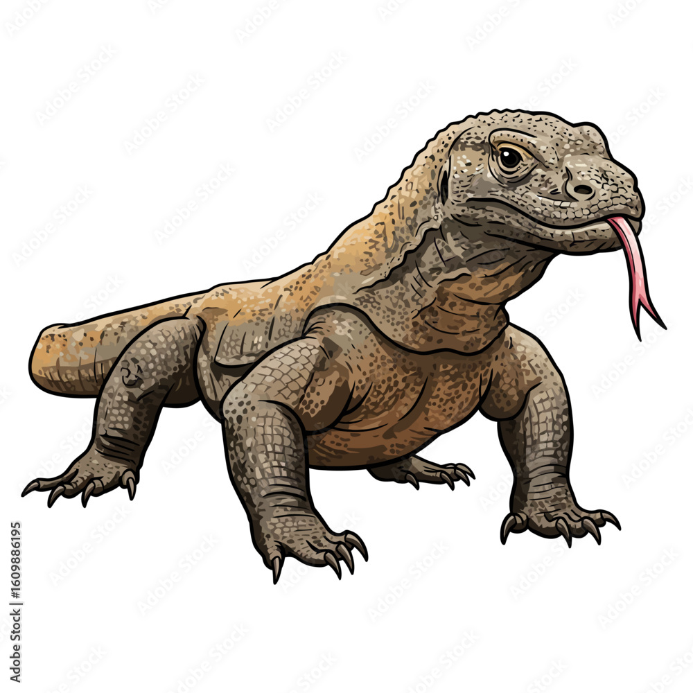 Obraz premium Komodo Dragon Illustration Large Lizard Wildlife Reptile Character Design Isolated White Background