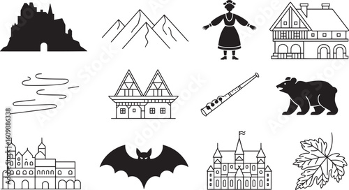 German Cultural Icons A Silhouette and Line Art Collection of Landmarks and Traditions