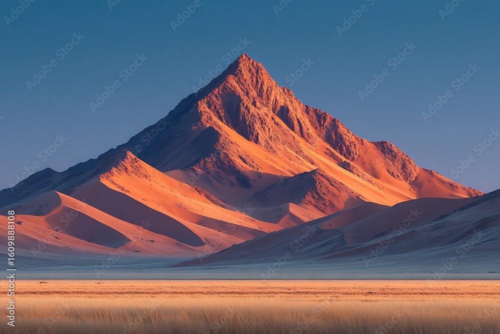 Naklejka premium Orange black pyramid object sand dune clear sky aesthetic