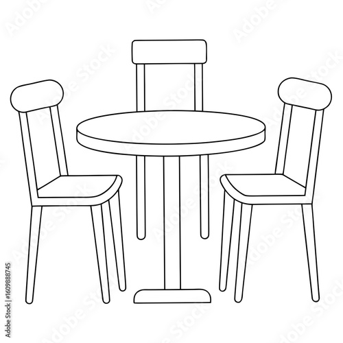 Chairs and Table Coloring Pages – Furniture, Home, Interior, Design, Living Room, Wood, Printable Coloring Pages

