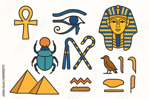 Illustrative Collection of Ancient Egyptian Hieroglyphs and Symbols Showcasing Cultural Heritage and Mystical Significance