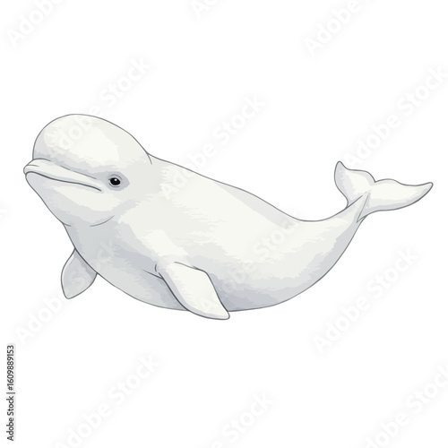 White Beluga Whale Illustration Arctic Marine Mammal Swimming Smiling Cute Wildlife Art