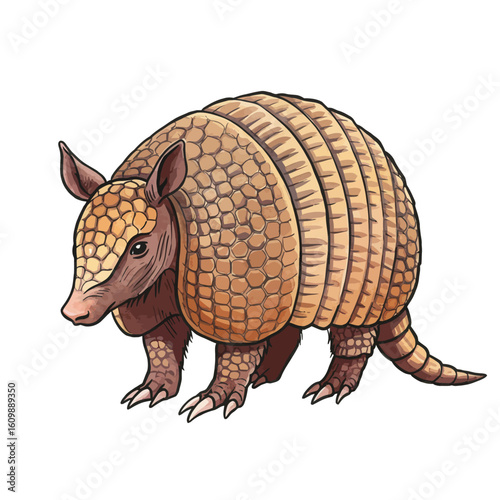 Detailed Armadillo Cartoon Illustration Wildlife Animal Drawing Isolated on White