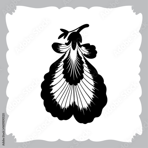 Line Art of a Pea Flower, Showing Petals, Stem, and Leaf