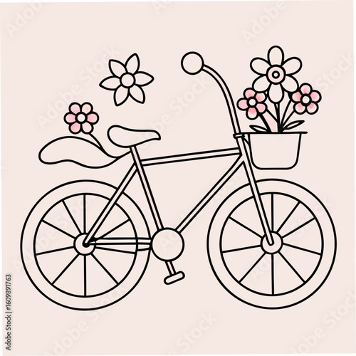Cycle with Flowers Coloring Pages – Bicycle, Floral, Nature, Outdoor, Spring, Garden, Printable Coloring Pages

