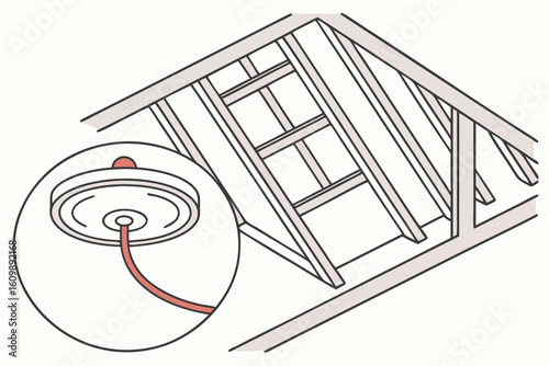 Attic insulation kept away from recessed lights and a heat detector wired to the main alarm, modern flat illustration style