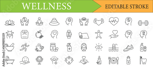Wellness Line Icon Set | Health, Fitness, and Self-Care Vector Icons
