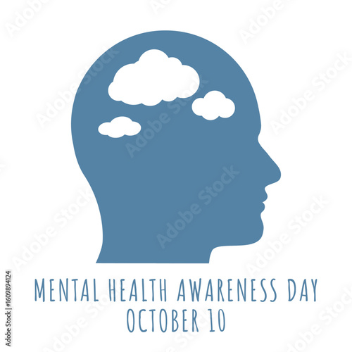 Clouded Mind Depression Icon – Mental Health Silhouette with Clouds – Mental Health Awareness Day October 10