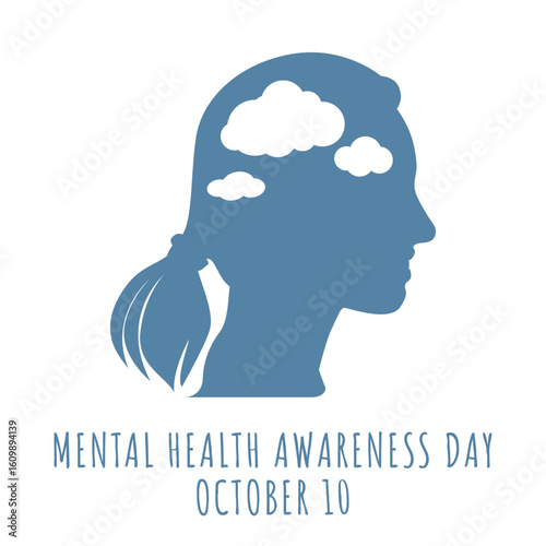 Female Depression Symbol – Woman’s Silhouette with Clouded Mind – Mental Health Awareness Day October 10