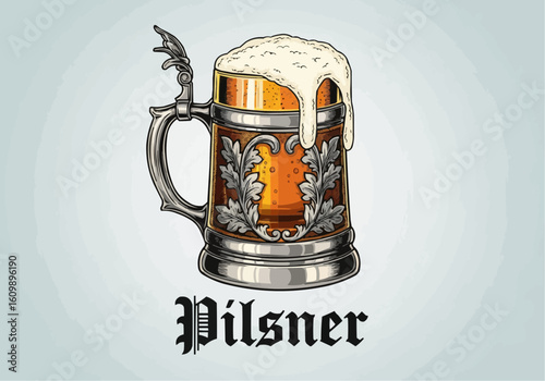 Pilsner Beer in Stein with Ornate Handle Illustration