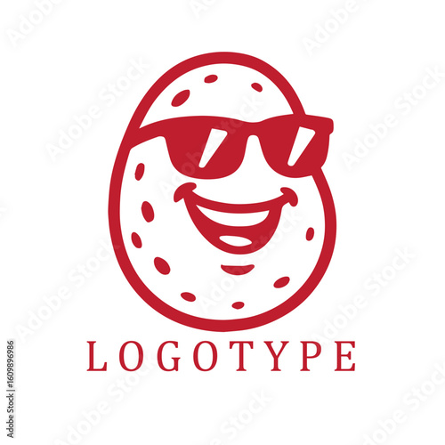 A cheerful potato character in bold black and white, rocking stylish sunglasses and a confident grin. Simplified cartoon style with thick outlines and strong visual impact.