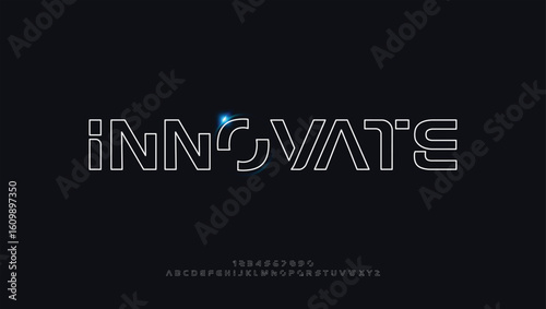 Technology abstract neon line stroke font and alphabet typography urban style fonts logo design