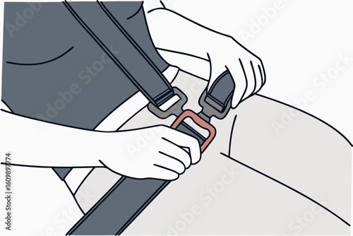 Click portrays the satisfying snap of a seatbelt latch with close-up hands and clear iconography, modern flat illustration style