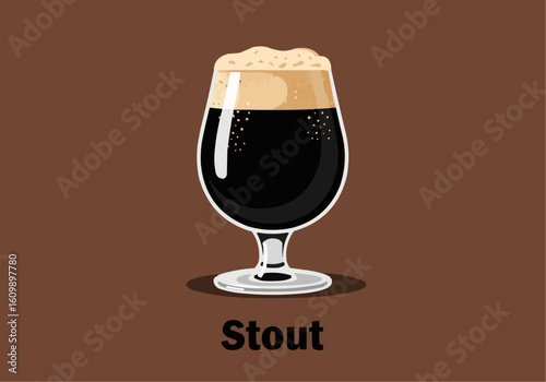 Stout Beer in Glass on Brown Background Illustration