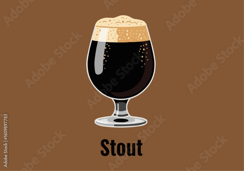 Stout Beer in Glass on Brown Background Illustration