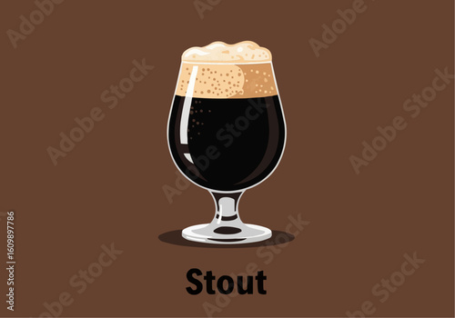 Stout Beer in Glass on Brown Background Illustration