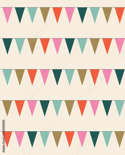 Vector seamless pattern with triangle garland. Holiday decoration.